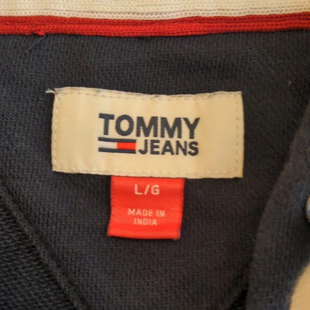 Navy Blue Tommy Jeans Zip Up Sweater with Hood and Red Stripe - Picture 8 of 9